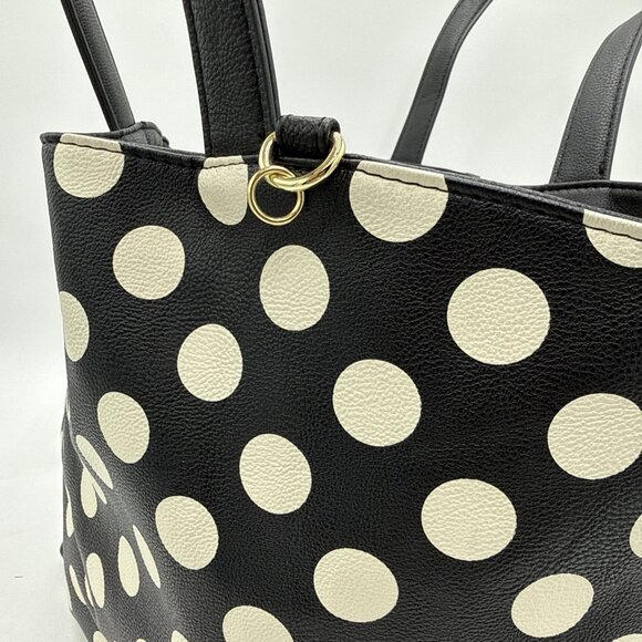 Betsey Johnson Large Black White Polka Dotted Tote Bag Reversible - Picture 3 of 13